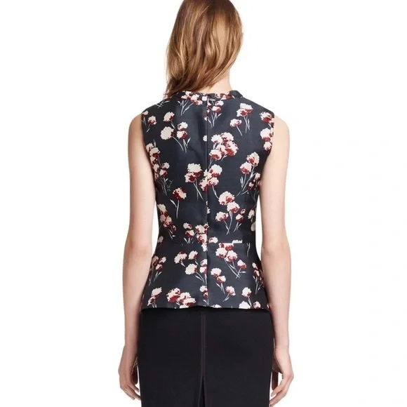 Tory Burch Kelly Floral Peplum Sleeveless Top Blouse Petrol Gray Field Flowers 4 - Picture 3 of 10